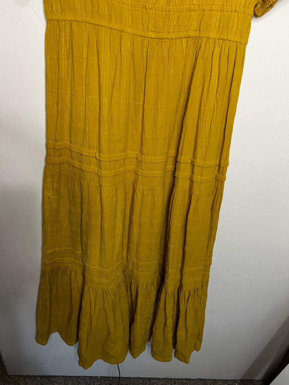 Lucky Brand Mustard Yellow Gauze Cotton Button Down Tiered Maxi Dress - Picture 12 of 12